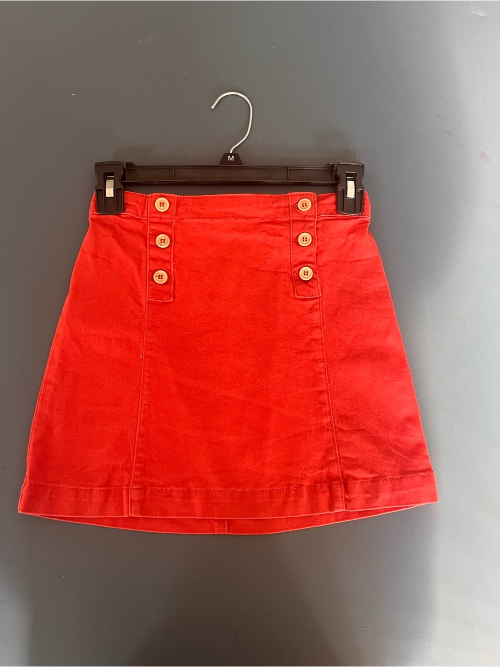 Copper Key Red Mini Skirt with Front Button Detail
